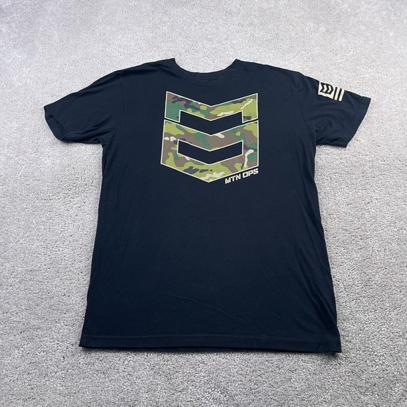MTN OPS Shirt Mens Medium Camo Logo Black Short Sleeve Military Style Workout - Picture 1 of 9
